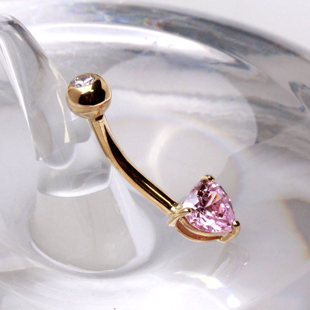 14Kt Gold Navel Ring With Prong Set, women, - Walter - Mall