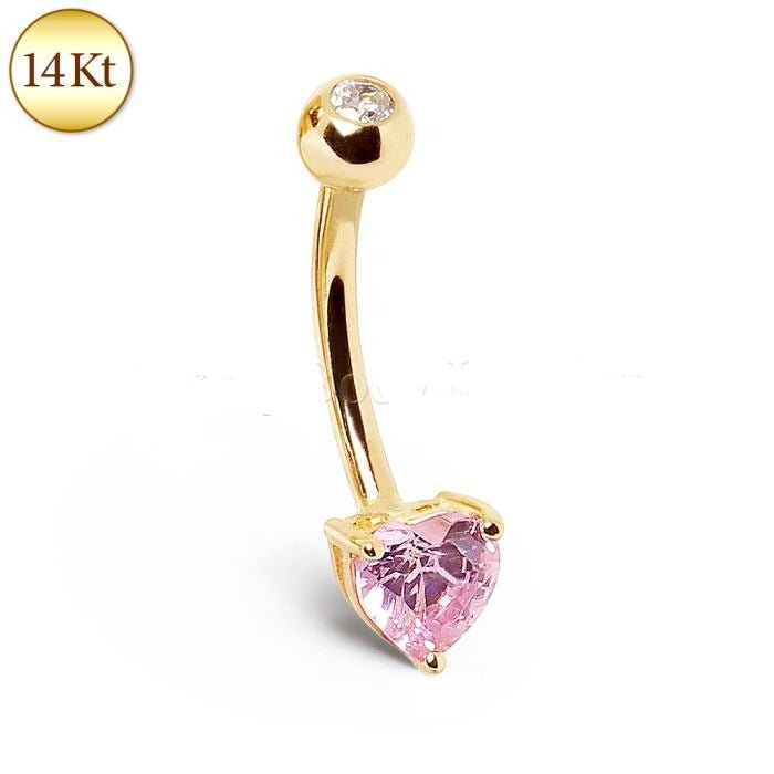 14Kt Gold Navel Ring With Prong Set, women, - Walter - Mall