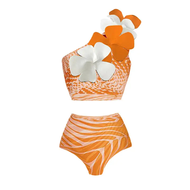 2024 Cross-Border One-Shoulder Floral Bikini Set