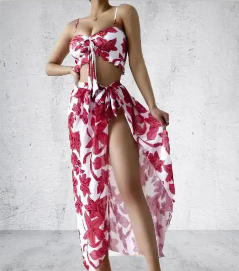 2022 Plant Print Bikini Set - Three Piece Swimwear, women, sexy