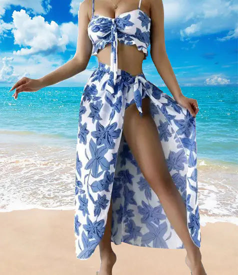 2022 Plant Print Bikini Set - Three Piece Swimwear, women, sexy