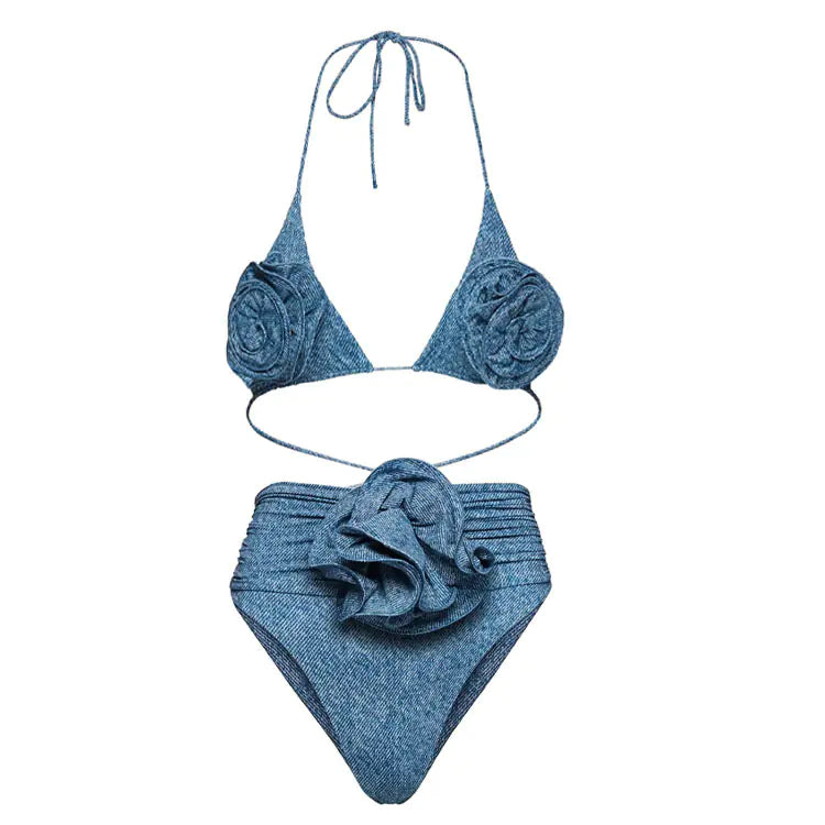 2024 Women's 3D Floral Neck Tie Sexy Bikini Set