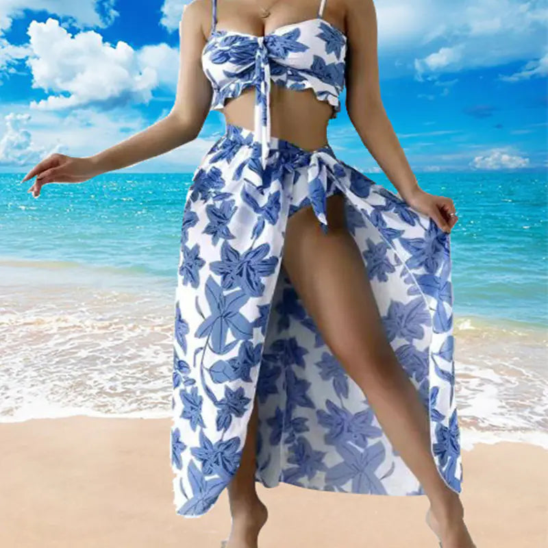 2022 Plant Print Bikini Set - Three Piece Swimwear, women, sexy
