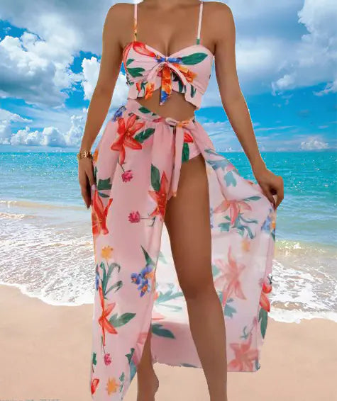 2022 Plant Print Bikini Set - Three Piece Swimwear, women, sexy