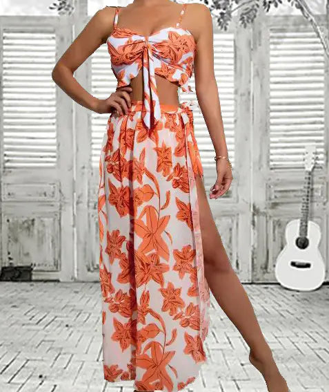 2022 Plant Print Bikini Set - Three Piece Swimwear, women, sexy