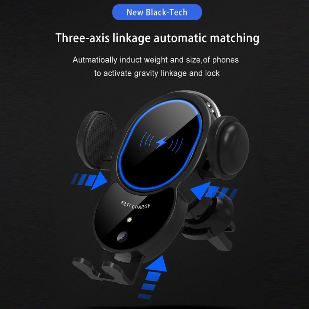Automatic Clamping Car Fast Charger, 10W Wireless Triangle Mount