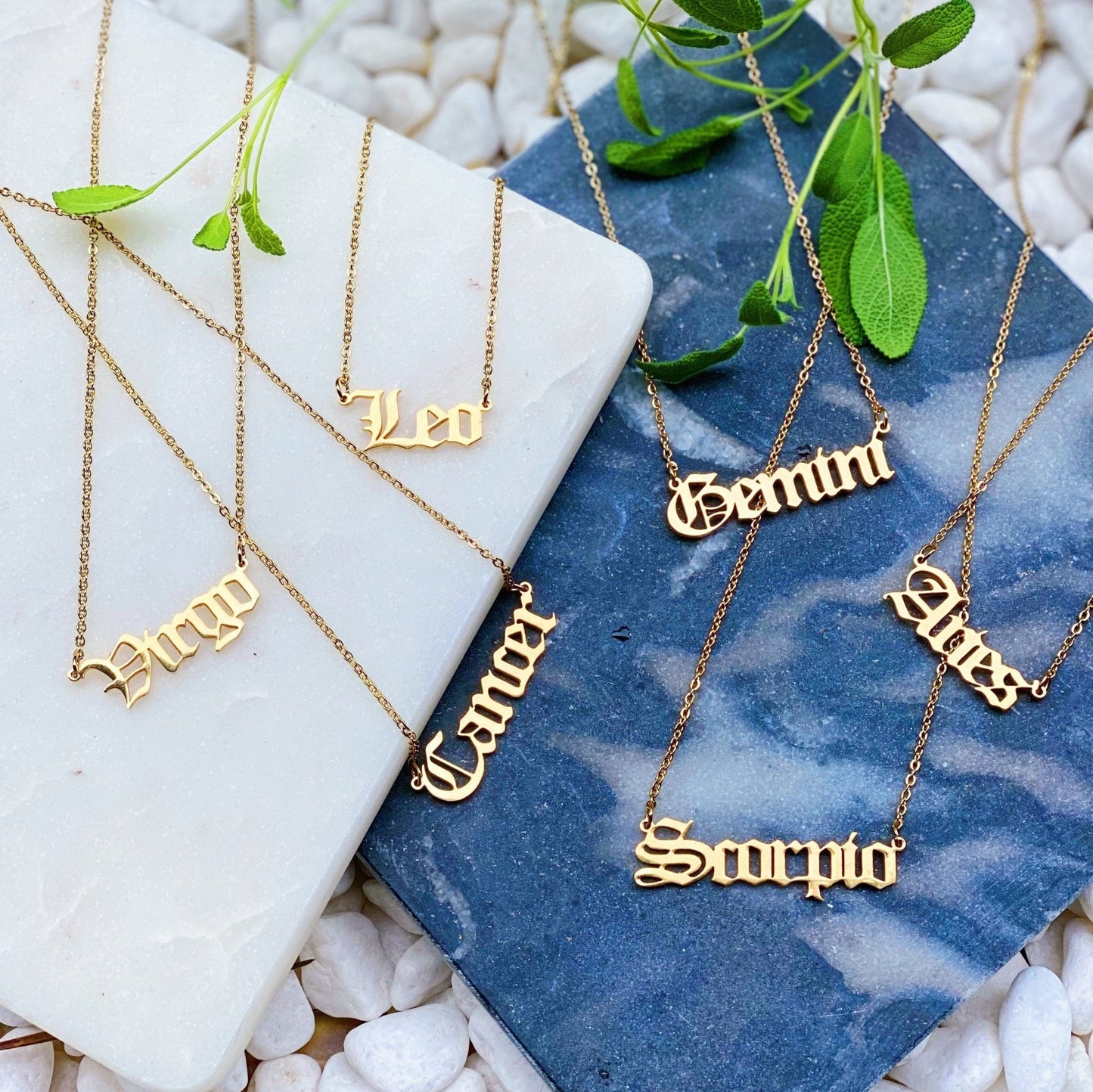 Old English Zodiac Necklace - Walter - Mall