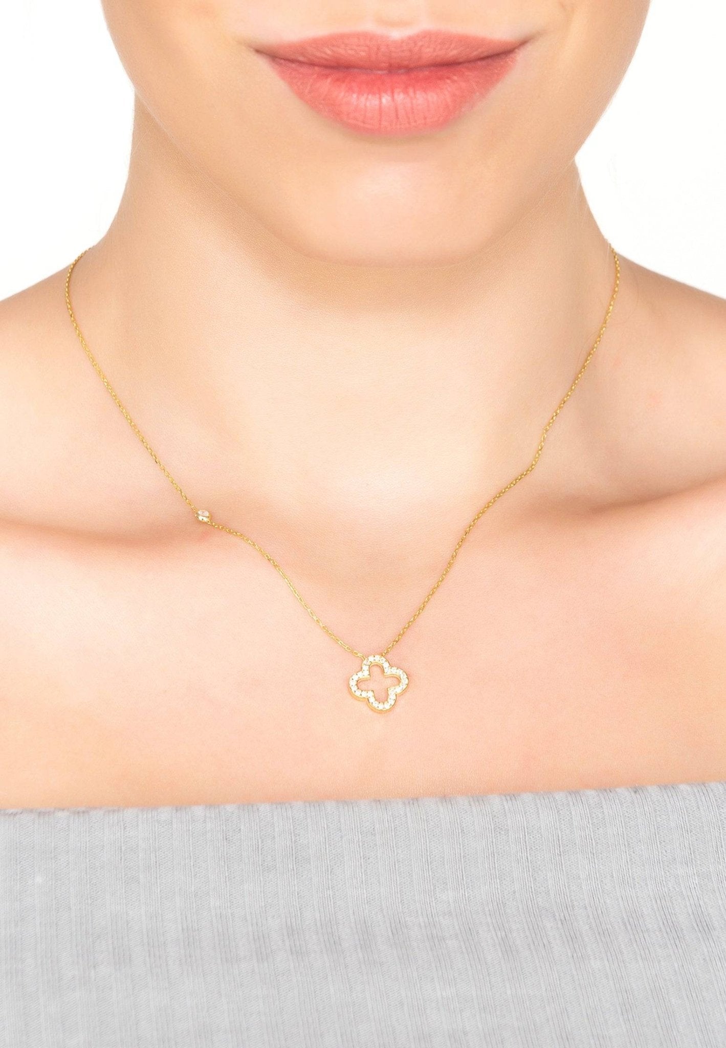 Open Clover Pendant Necklace, jewelry, silver - Walter - Mall