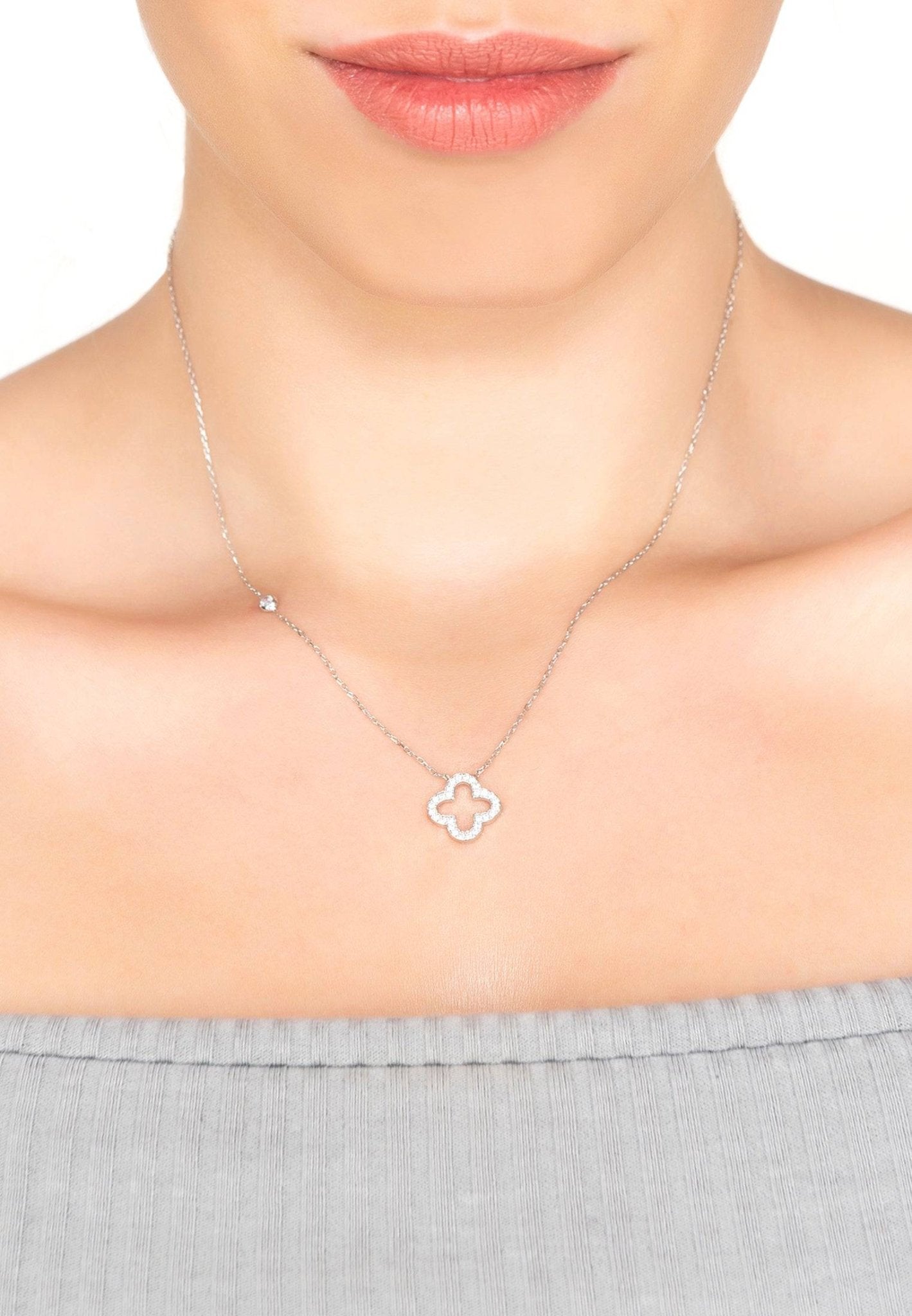 Open Clover Pendant Necklace, jewelry, silver - Walter - Mall