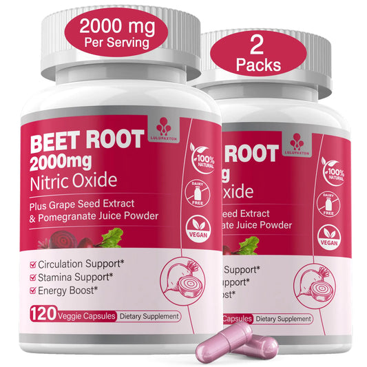 Beet Root Capsules 2000mg Supports Circulation & Blood Flow Energy Nitric Oxide Supplements for Men/Women Organic Beetroot Powder w/Grape Seed Extract Pomegranate Juice Powder Non GMO 240 Counts
