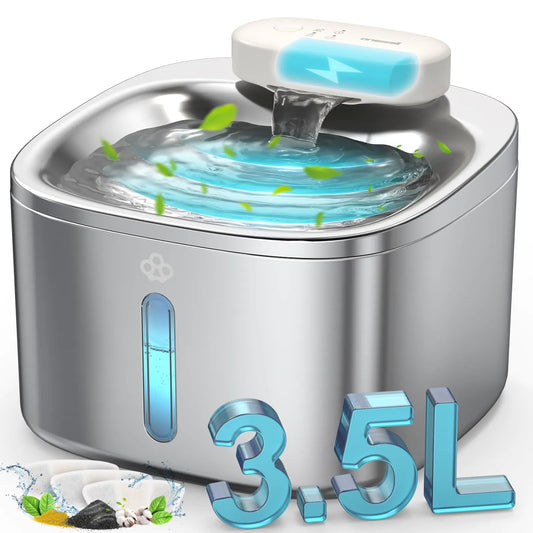 oneisall Kabelloser Katzentrinkbrunnen, 3,5 l/118 oz, batteriebetrieben, Haustier-Trinkbrunnen aus Edelstahl für Katzen, kabellose Katzentrinkbrunnen für den Innenbereich, wiederaufladbar mit Bewegungssensor