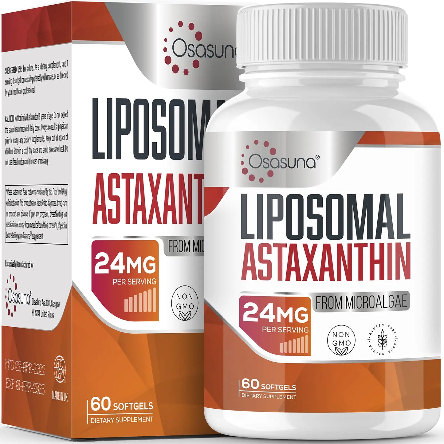 Liposomal Astaxanthin Supplement 24 MG Maximum Absorption Antioxidant Stronger Than VIT C Non-GMO & Gluten Free - 60 Softgels(2 Months Supply)