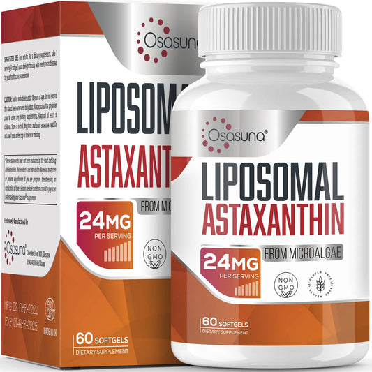 Liposomal Astaxanthin Supplement 24 MG Maximum Absorption Antioxidant Stronger Than VIT C Non-GMO & Gluten Free - 60 Softgels(2 Months Supply)