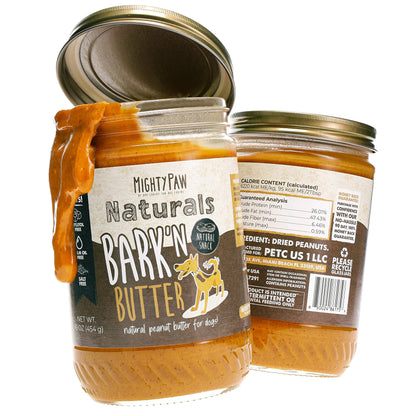 Mighty Paw Barkn Butter Peanut Butter for Dogs (2 Pack) | 100% Natural Single Ingredient Dog Peanut Butter. Dog Safe Peanut Butter Snack. Spreadable Peanuts for Pets. Made in USA