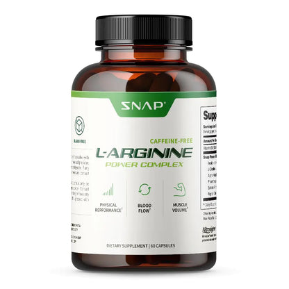 Snap L Arginine Capsules - Blood Circulation Supplements with Nitrosigine & L Citrulline for Natural Energy Increase Blood Flow & Muscle Growth Herbs for Cardio Health (60 Capsules)