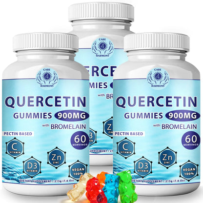 (3er-Pack) Quercetin-Gummibärchen – Quercetin mit Bromelain, Vitamin C + Zink, Vitamin D3 – Kaubares Quercetin 900 mg Nahrungsergänzungsmittel – Quercetin für Kinder und Erwachsene (3)