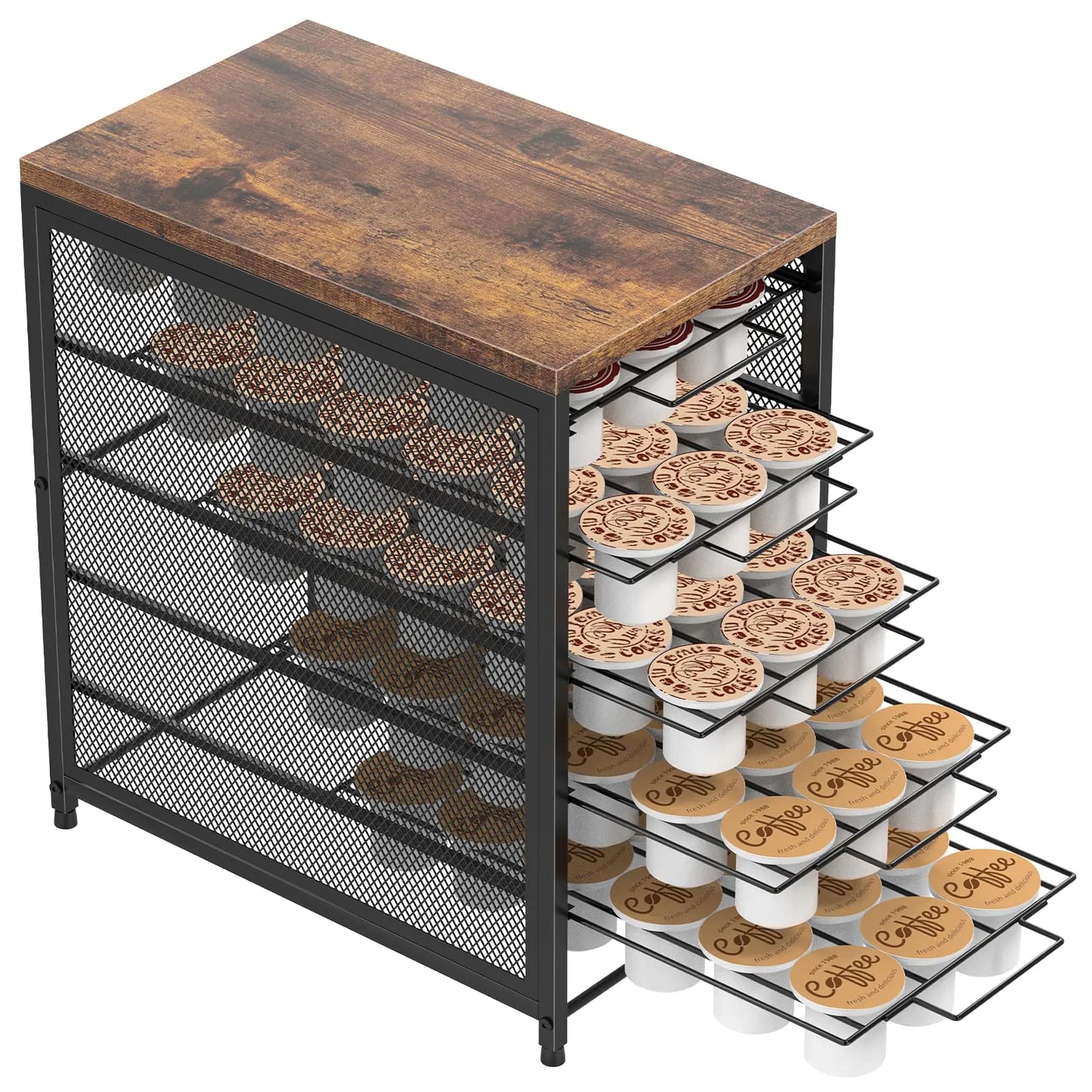 NANANARDOSO Coffee Pod Holder For Counter 5 Tier Coffee Pod Drawer for Keurig Pod Storage Drawer Holder 90 Capacity Pods Storage Organizer Cups Capsule with Sliding Baskets for Coffee Station