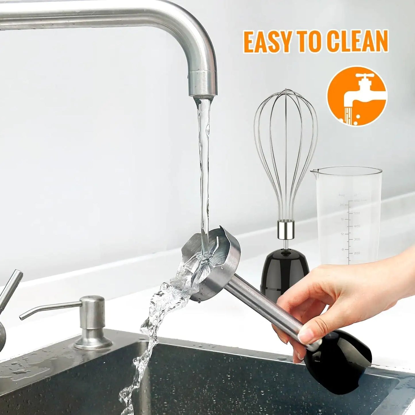 Eintauchmixer-Handheld, 1100W 5-in-1-Mehrzweck-Handmixer, 12-Gang-Stick-Mixer, 600 ml Becher, 500 ml Hacker, Eibrhich, Milchfrother, Schwarz