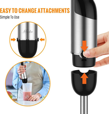 Eintauchmixer-Handheld, 1100W 5-in-1-Mehrzweck-Handmixer, 12-Gang-Stick-Mixer, 600 ml Becher, 500 ml Hacker, Eibrhich, Milchfrother, Schwarz