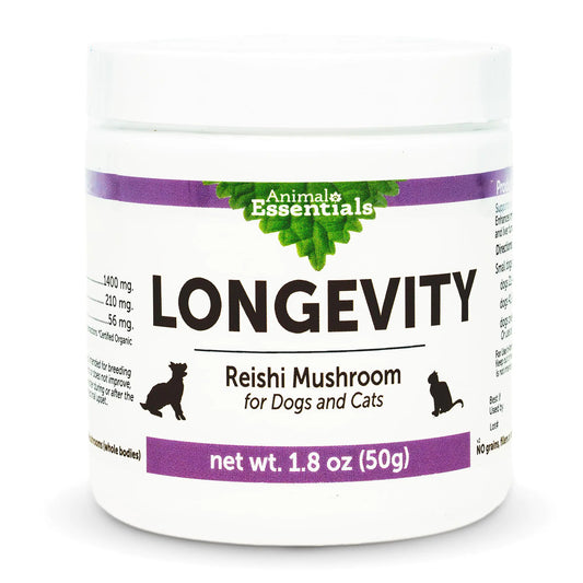 Animal Essentials Longevity Reishi Mushroom Supplement for Dogs & Cats - Healthy Cardiovascular & Liver Function Supports Long Term Health Mushroom Powder Extract Antioxidant - 1.8 Oz (Pack of 1)