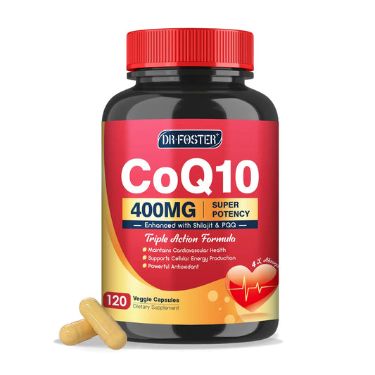 DRFOSTER CoQ10 400mg-High Absorption Coenzyme Q10 Supplements with PQQ Shilajit & Vitamin E Powerful Antioxidant for Heart & Brain Health and Energy-Production 120 Veggie Capsules