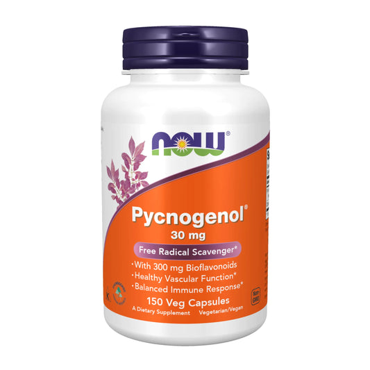 NOW Foods Supplements Pycnogenol 30 mg (a Unique Combination of Proanthocyanidins from French Maritime Pine) with 300 mg Bioflavonoids 150 Veg Capsules