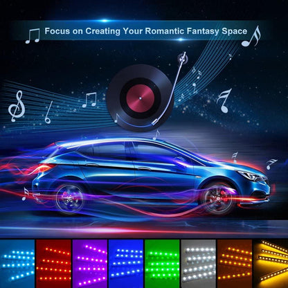 RGB Car LED Light Strips, Sound Activated with Remote Control, 48