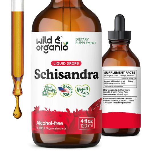 Wild & Organic Schisandra Tincture 500 mg - Natural Schisandra Supplement for Relaxation - Liquid Chinensis Berry Extract - Vegan Sugar & Alcohol-Free Drops - 4 fl oz