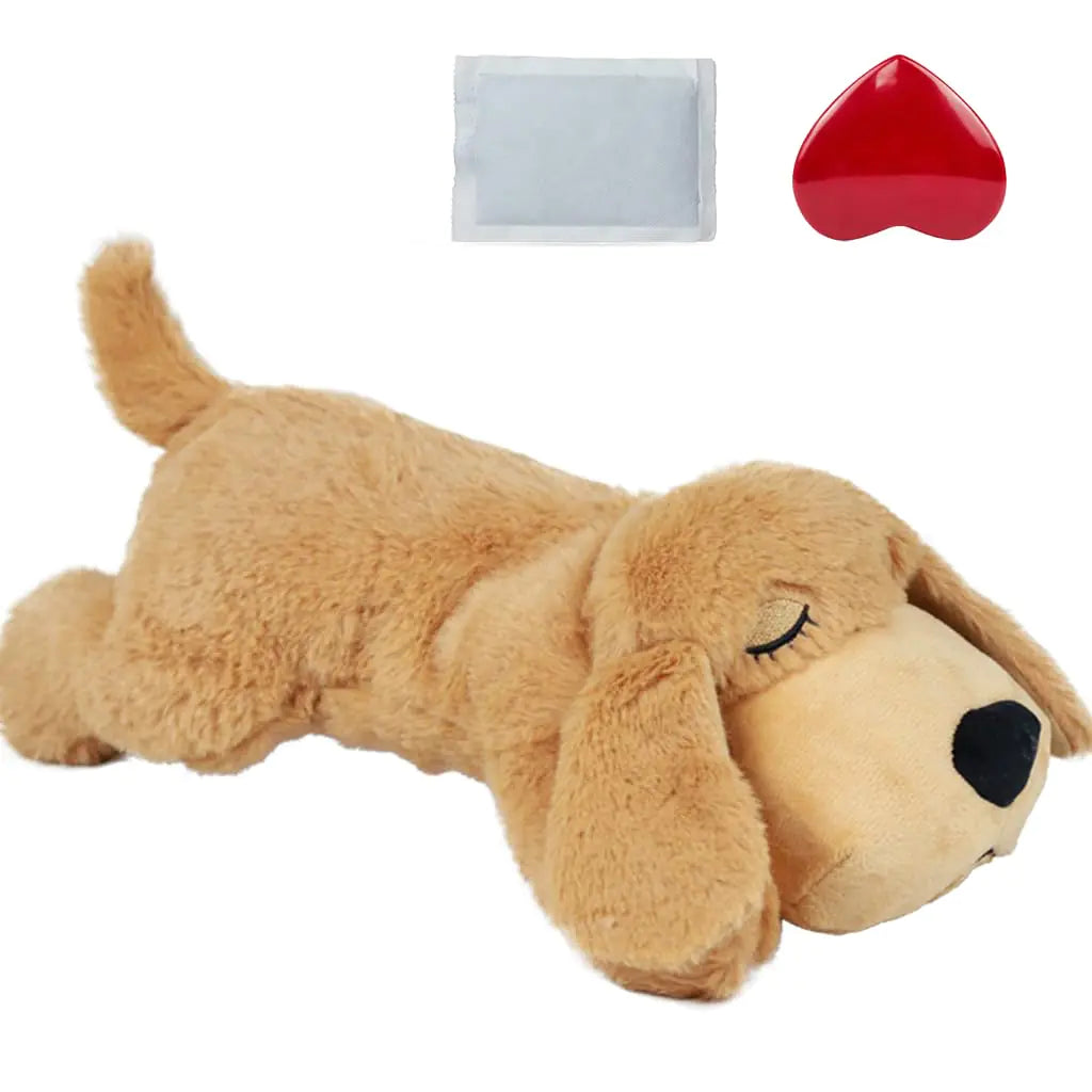 vocheer Puppy Heartbeat Toy Dog Anxiety Relief Calming Aid Puppy Heartbeat Stuffed Animal Behavioral Training Sleep Aid Comfort Soother Plush Toy for Puppies Dogs CatsLight Brown
