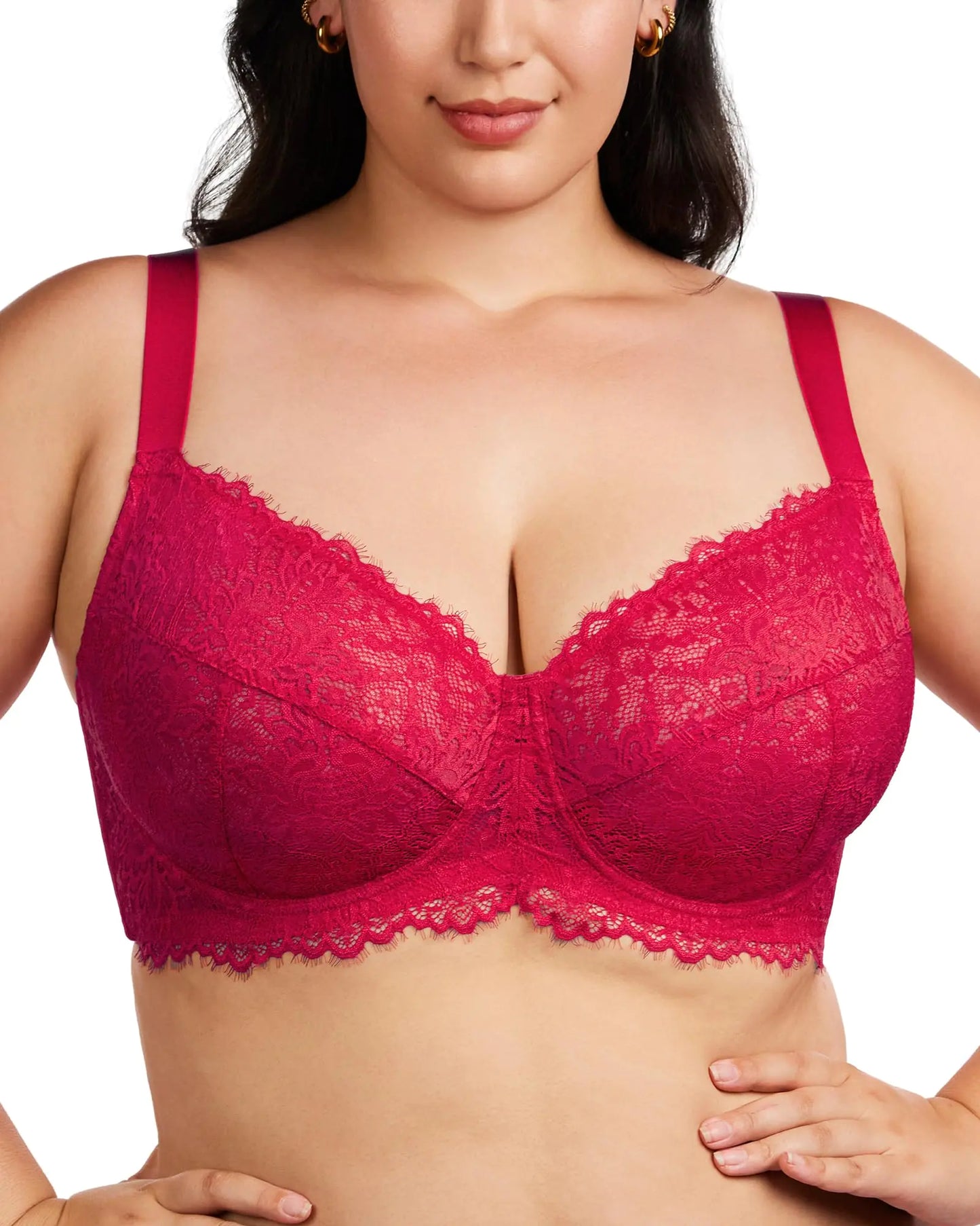 HSIA Minimizer-BH für Damen – Übergrößen-BH mit Bügel, vollflächiger Spitzen-BH für Damen, ungefüttert, nicht gepolstert, Himbeerrot