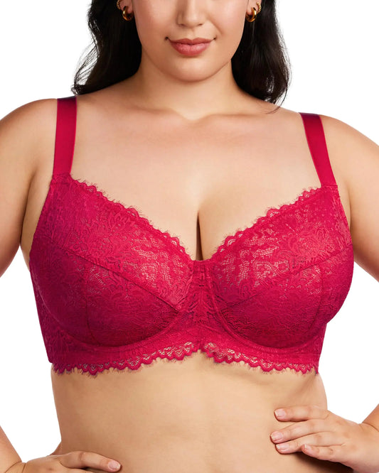 HSIA Minimizer-BH für Damen – Übergrößen-BH mit Bügel, vollflächiger Spitzen-BH für Damen, ungefüttert, nicht gepolstert, Himbeerrot