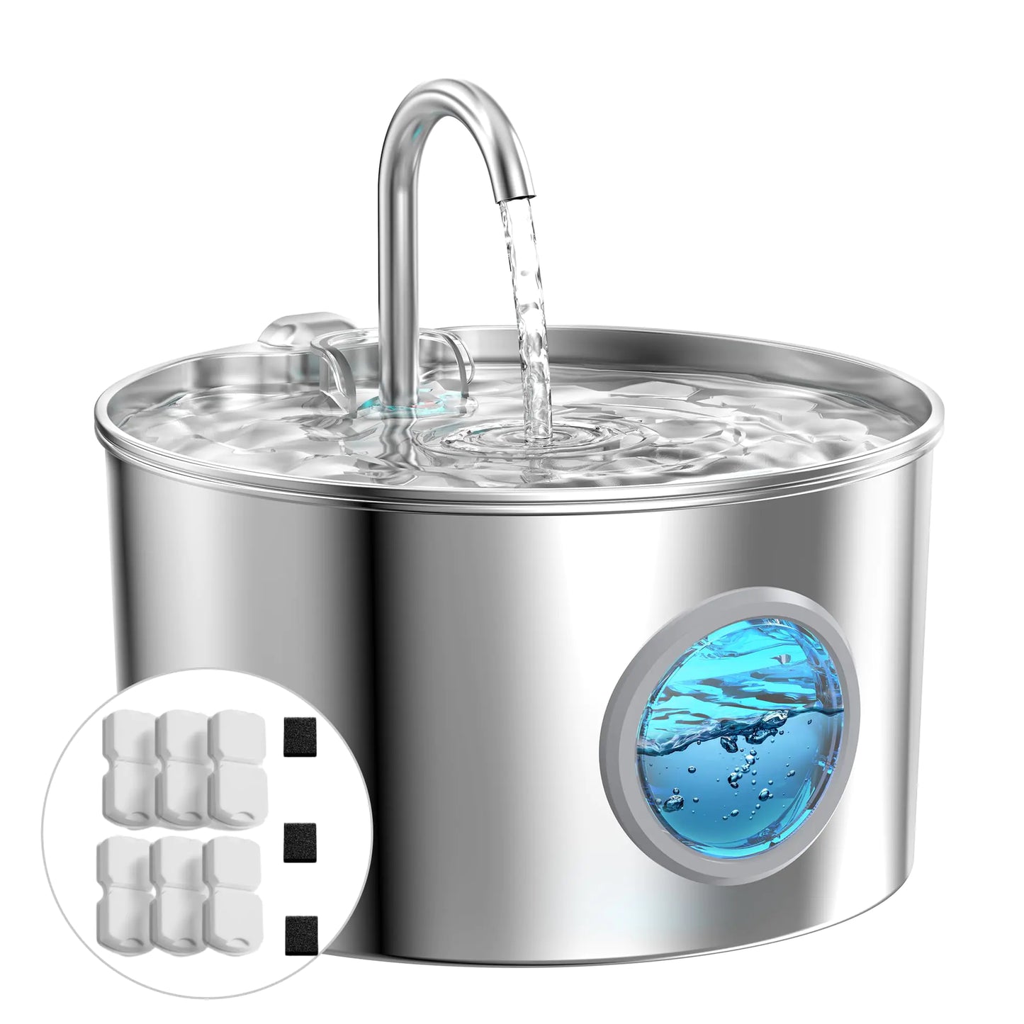 Cat Water Fountain Stainless Steel: Cat Fountain for Drinking - Pet Water Fountain for Cats Inside - 74oz/2.2L Quiet Cat Water Bowl Dispenser - Cat Drinking Fountains - Contains 6 Filters + 3 Sponges
