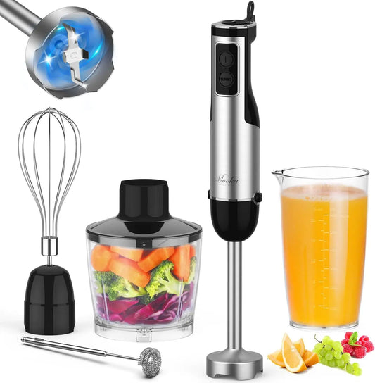 Eintauchmixer-Handheld, 1100W 5-in-1-Mehrzweck-Handmixer, 12-Gang-Stick-Mixer, 600 ml Becher, 500 ml Hacker, Eibrhich, Milchfrother, Schwarz