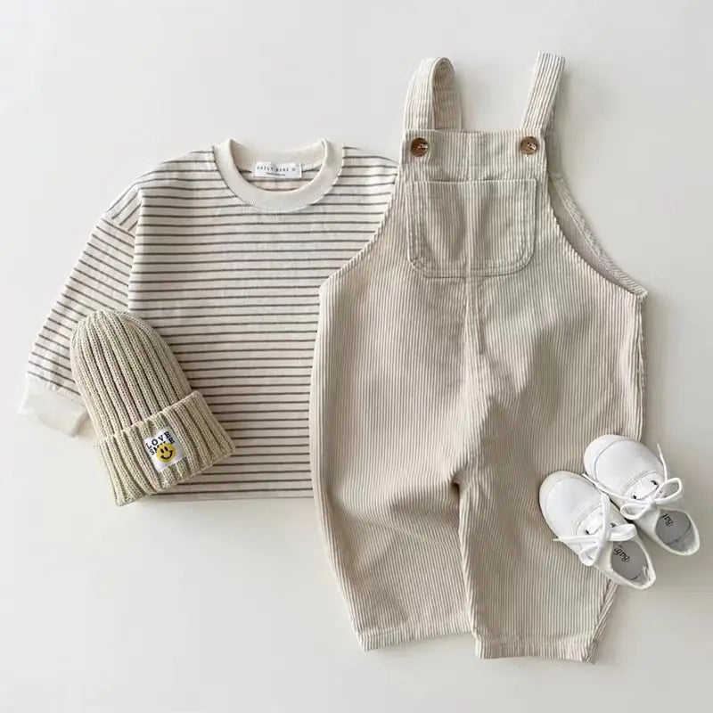 Floral Denim Suspender Pants for Infants and Toddlers