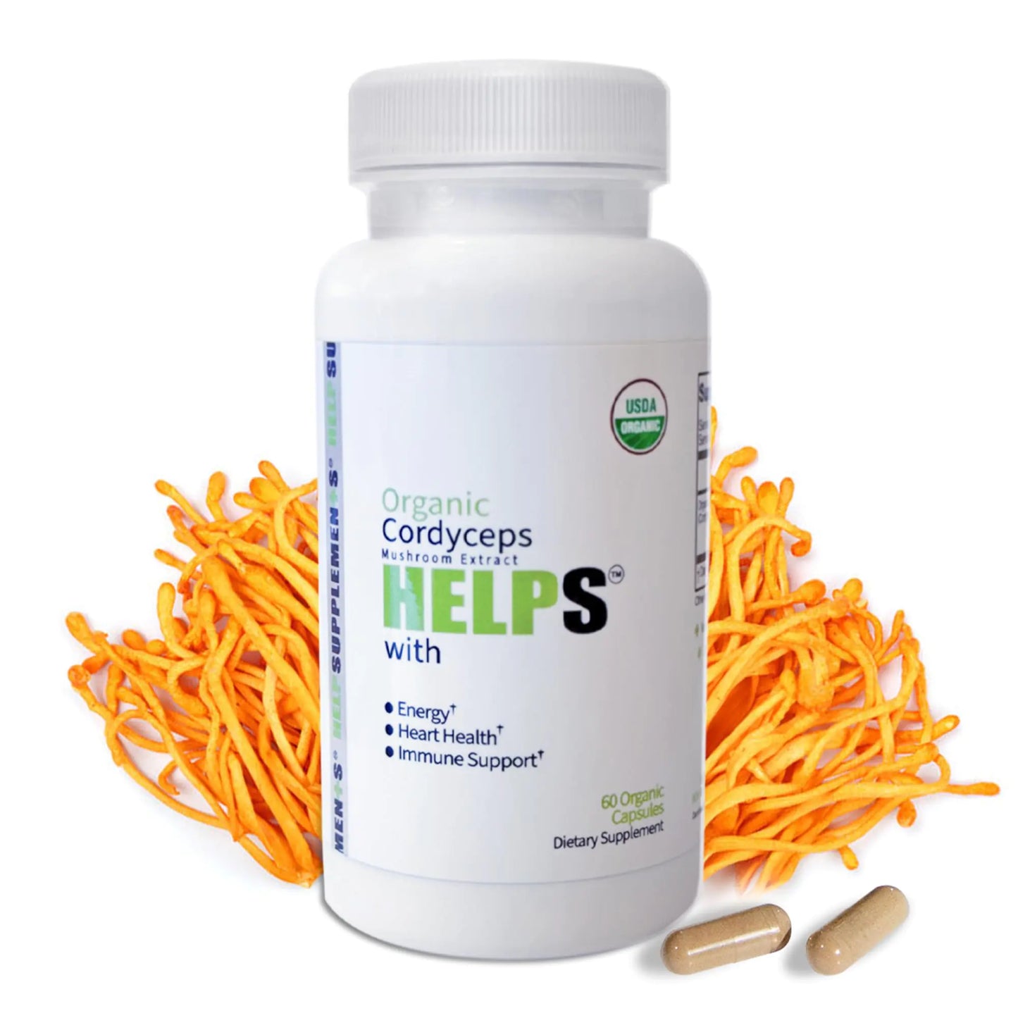 Organic Cordyceps Mushroom Capsules Supplement - 1000mg Cordyceps Militaris Extract - 100% Natural Real & Pure - Beta-Glucan - Herbal Support for Energy-Boosting & Immune Health - 60 Capsules