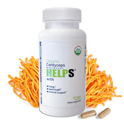 Organic Cordyceps Mushroom Capsules Supplement - 1000mg Cordyceps Militaris Extract - 100% Natural Real & Pure - Beta-Glucan - Herbal Support for Energy-Boosting & Immune Health - 60 Capsules