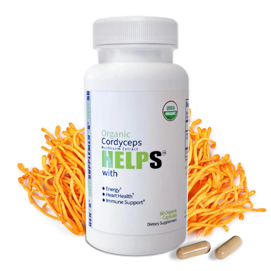 Organic Cordyceps Mushroom Capsules Supplement - 1000mg Cordyceps Militaris Extract - 100% Natural Real & Pure - Beta-Glucan - Herbal Support for Energy-Boosting & Immune Health - 60 Capsules