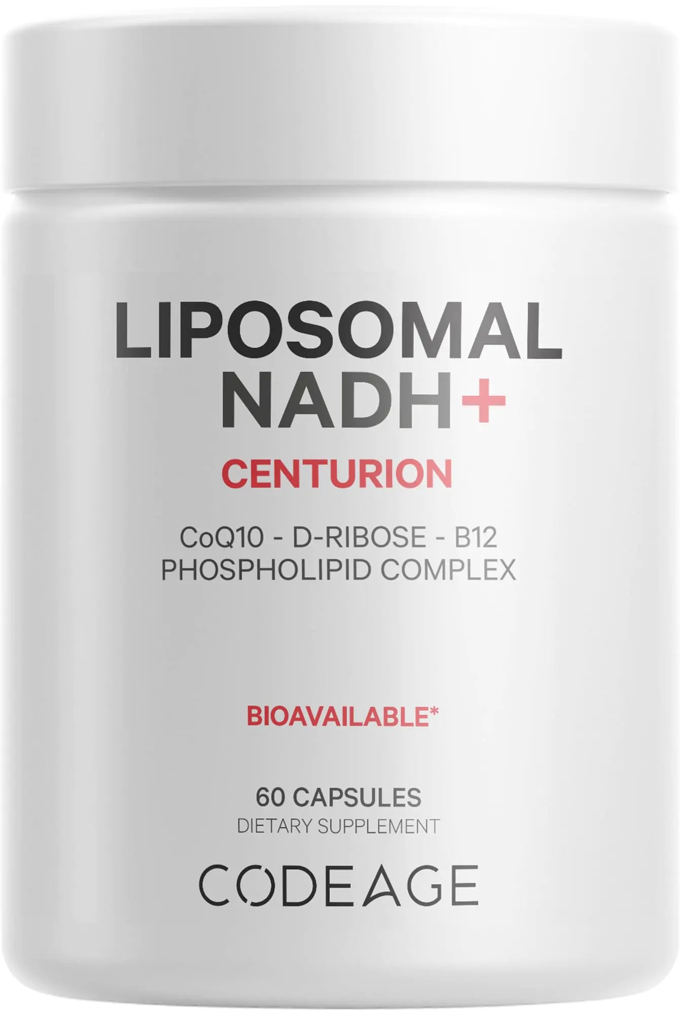 Codeage Liposomal NADH+ Supplement - NADH Vitamin B12 D-Ribose as Bioenergy Ribose CoQ10-2-Month Supply - Liposomal Delivery - β-Nicotinamide Adenine Dinucleotide Pills - Non-GMO - 60 Capsules