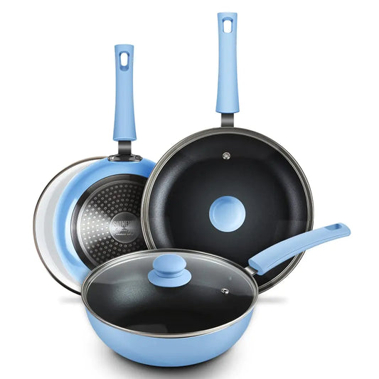 Frying Pans 6 Pieces Nonstick SHINEURI Cookware Set 9.5” and 11” Frying Pan Skillet Pan and Wok with Lid Ceramic Cookware Set