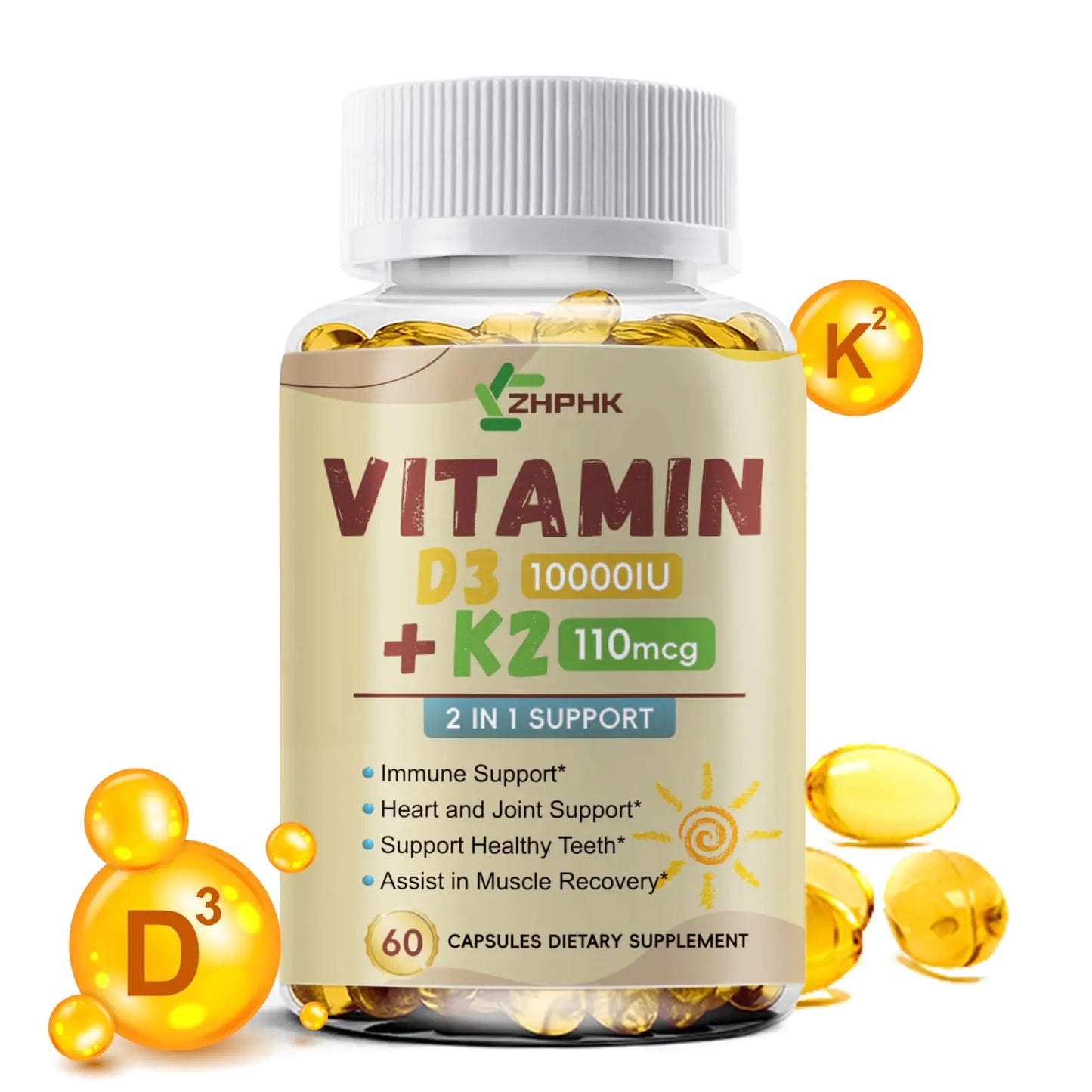 D3 K2 Vitamin 10000 IU K2 Vitamin with D3 Supplement High Potency Non-GMO Formula Immune Supports Bone & Heart Health Microingredients Vitamin D3 K2 Complex (MK-4 & MK-7) 60 Softgels