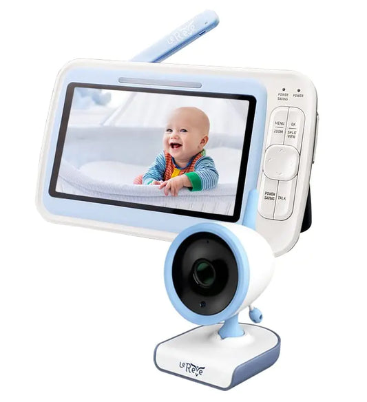 Low EMF 5 "HD Langstrecke Babymonitor mit Kamera und Audio ohne WLAN Auto Rauschen reduzieren 2-Wege-Audio 5-Schlaflieder Auto-Nacht-Nachtsicht automatisch