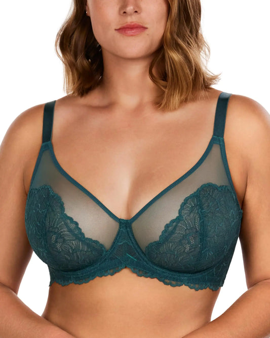HSIA Bras for Women Lace Unlined Breast Minimizer Bra Full Coverage Bras with Underwire Balsam Blue 42D