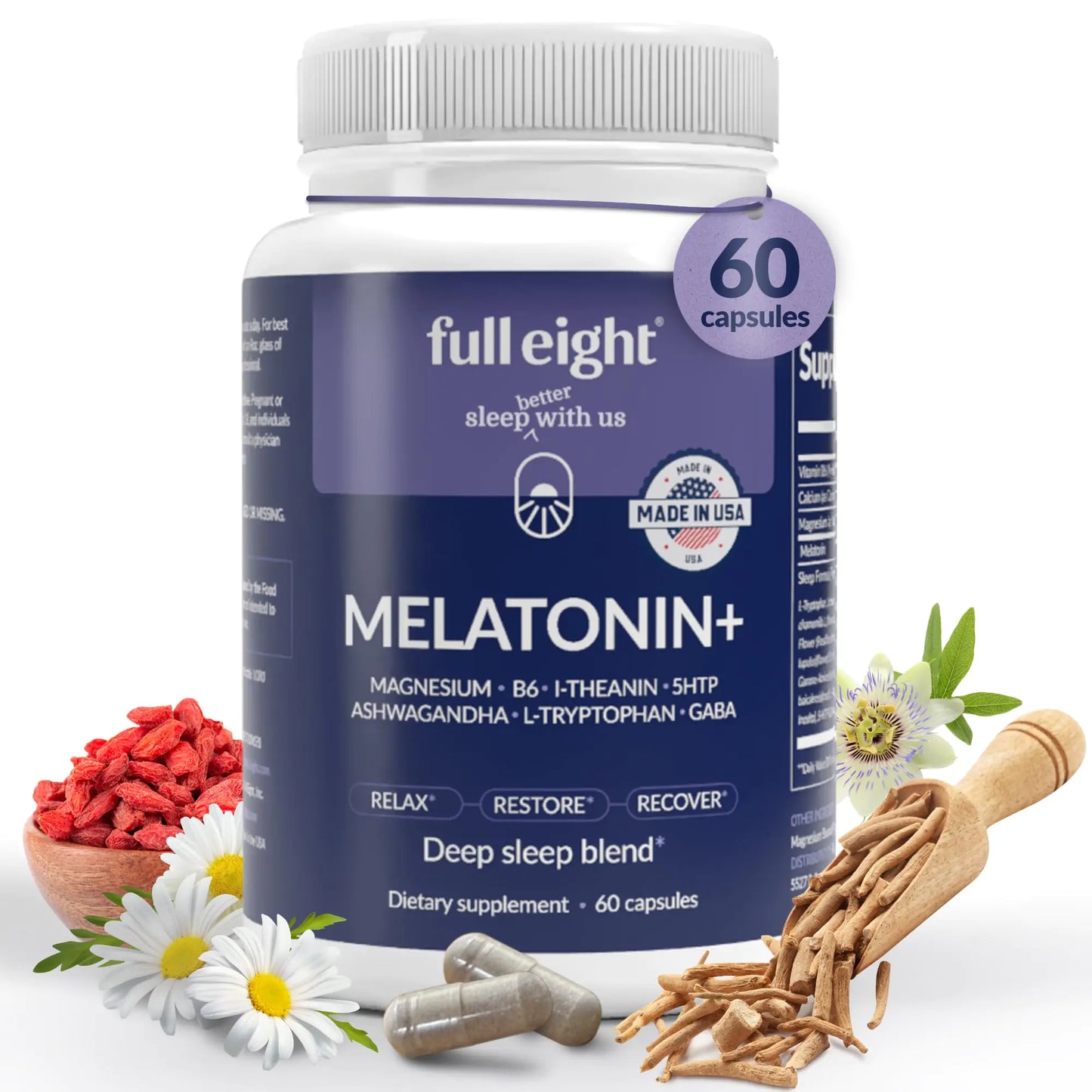Melatonin+ Fast Dissolve Melatonin Supplements 10mg – Sleep Aid for Adults Natural Sleep Support Magnesium B6 L-Theanine 5-HTP Ashwagandha L-Tryptophan GABA 60 Capsules
