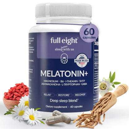 Melatonin+ Fast Dissolve Melatonin Supplements 10mg – Sleep Aid for Adults Natural Sleep Support Magnesium B6 L-Theanine 5-HTP Ashwagandha L-Tryptophan GABA 60 Capsules