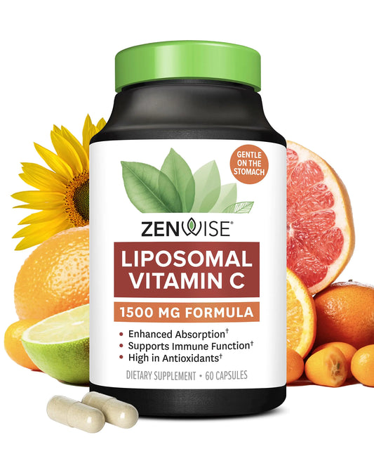 Zenwise Health Liposomal Vitamin C Supplement 1500 MG Enhanced Absorption Organic Vitamin C Liposomal for Antioxidant Immune Natural Energy Boost and Skin Care Support - 60 CT