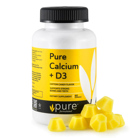 pure formulated Chewable Calcium + Vitamin D3 Gummies – Vegan Vitamin Supplements for Bones & Teeth Support 1000 IU– Gluten and Dairy Free - Kosher (60 Gummies)