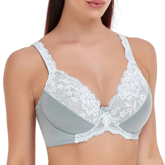 Womens Minimizer Bra Plus Size Full Coverage Underwire Unlined Lace Bras 36-H Grey