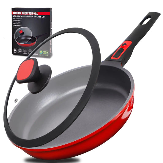 Frying Pan Skillet with Silicone Lid 11.5 Inch Oven Safe DIIG Nonstick  Chef Pan for Cooking Saute Omelet Sauce Pan Cast Aluminum Red Cookware with Detachable Handle Induction All Stoves Compatible