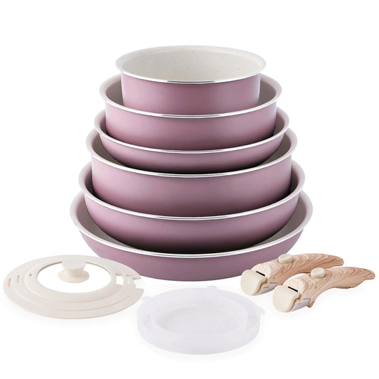 Pots and Pans Set Nonstick - YIIFEEO Kitchen Cookware Sets Detachable Handle Pot and Pan Set Removable Handle Camping Cooking Set Oven Broiler Safe