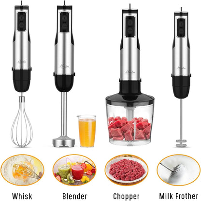 Eintauchmixer-Handheld, 1100W 5-in-1-Mehrzweck-Handmixer, 12-Gang-Stick-Mixer, 600 ml Becher, 500 ml Hacker, Eibrhich, Milchfrother, Schwarz